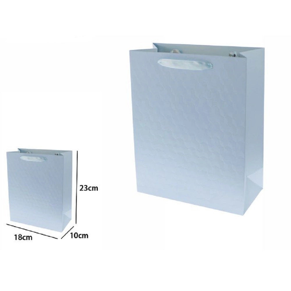 Trade Shop - Set 2 Borse Buste Regalo Shopper Azzurra Goffrata Manico Tessuto 23x18x10cm 69926 -
