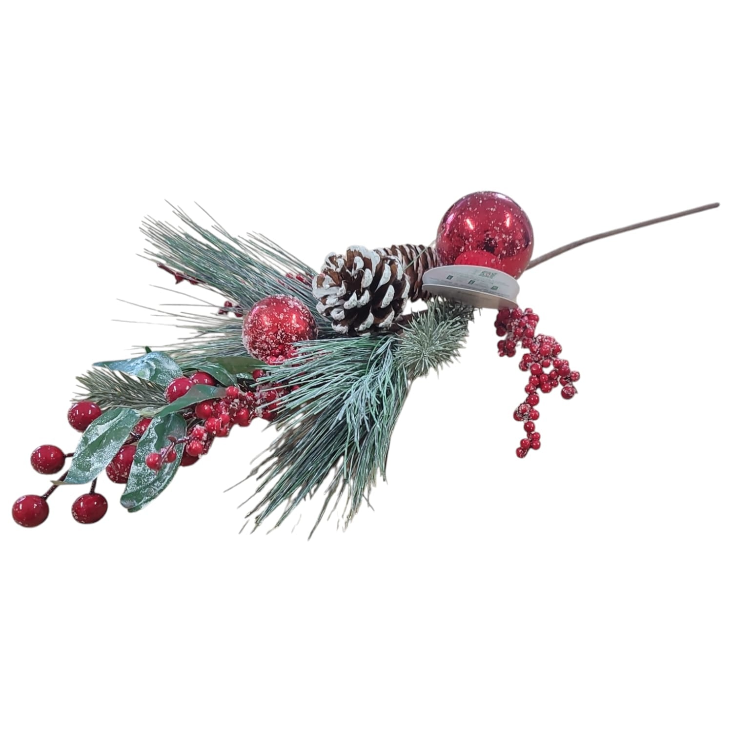 Rametto Natalizio Decorativo con Bacche, Pigne e Palline Rosse – Altezza 60 cm