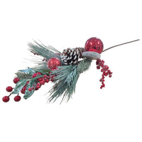 Rametto Natalizio Decorativo con Bacche, Pigne e Palline Rosse – Altezza 60 cm