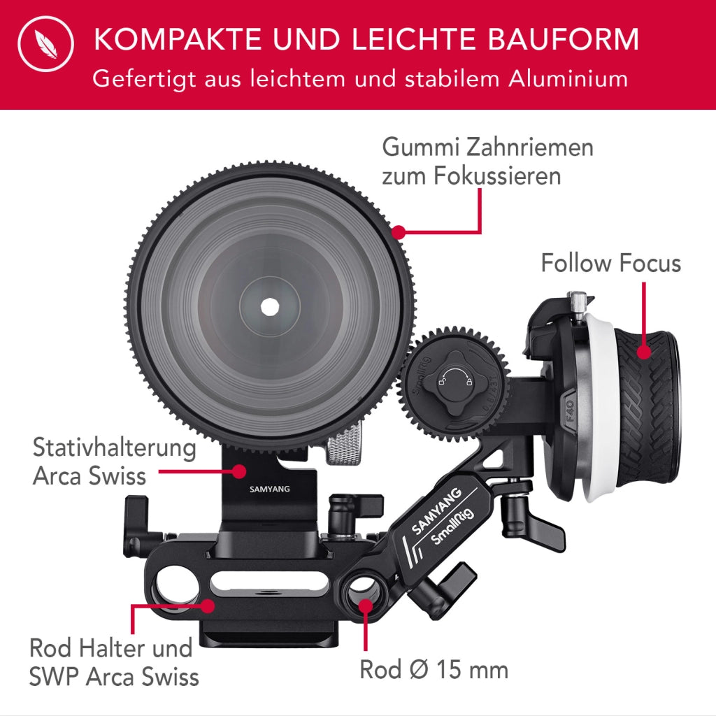 Cine Kit per fotocamere Sony E-mount - follow focus professionale per VDSLR MK2 e obiettivi con baionetta da 62 mm di diametro, marcatura AB regolabile (stopper)