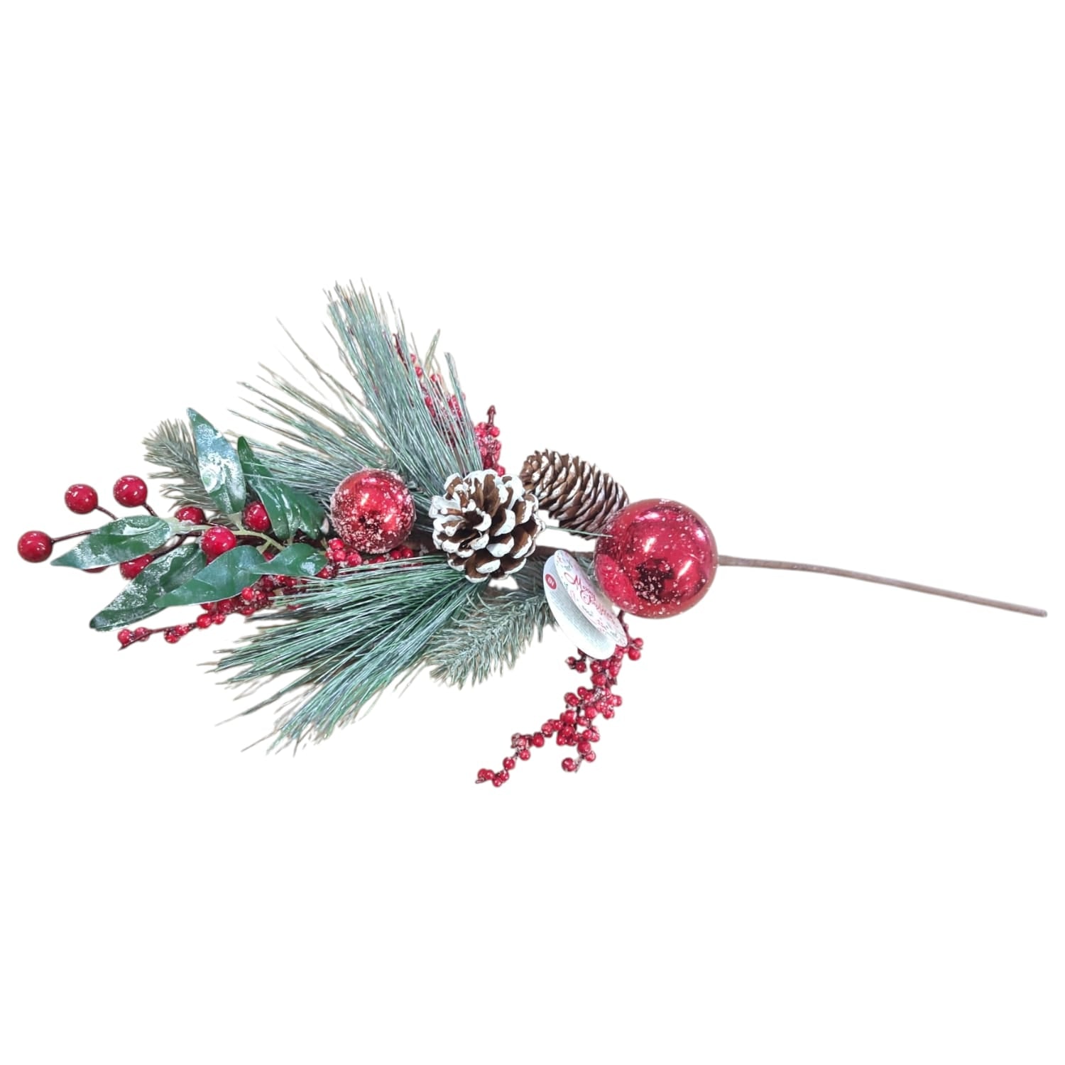 Rametto Natalizio Decorativo con Bacche, Pigne e Palline Rosse – Altezza 60 cm