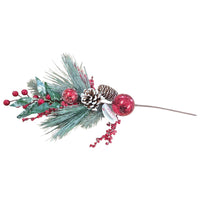 Rametto Natalizio Decorativo con Bacche, Pigne e Palline Rosse – Altezza 60 cm