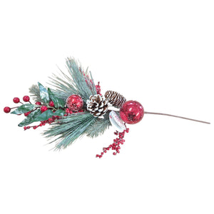 Rametto Natalizio Decorativo con Bacche, Pigne e Palline Rosse – Altezza 60 cm