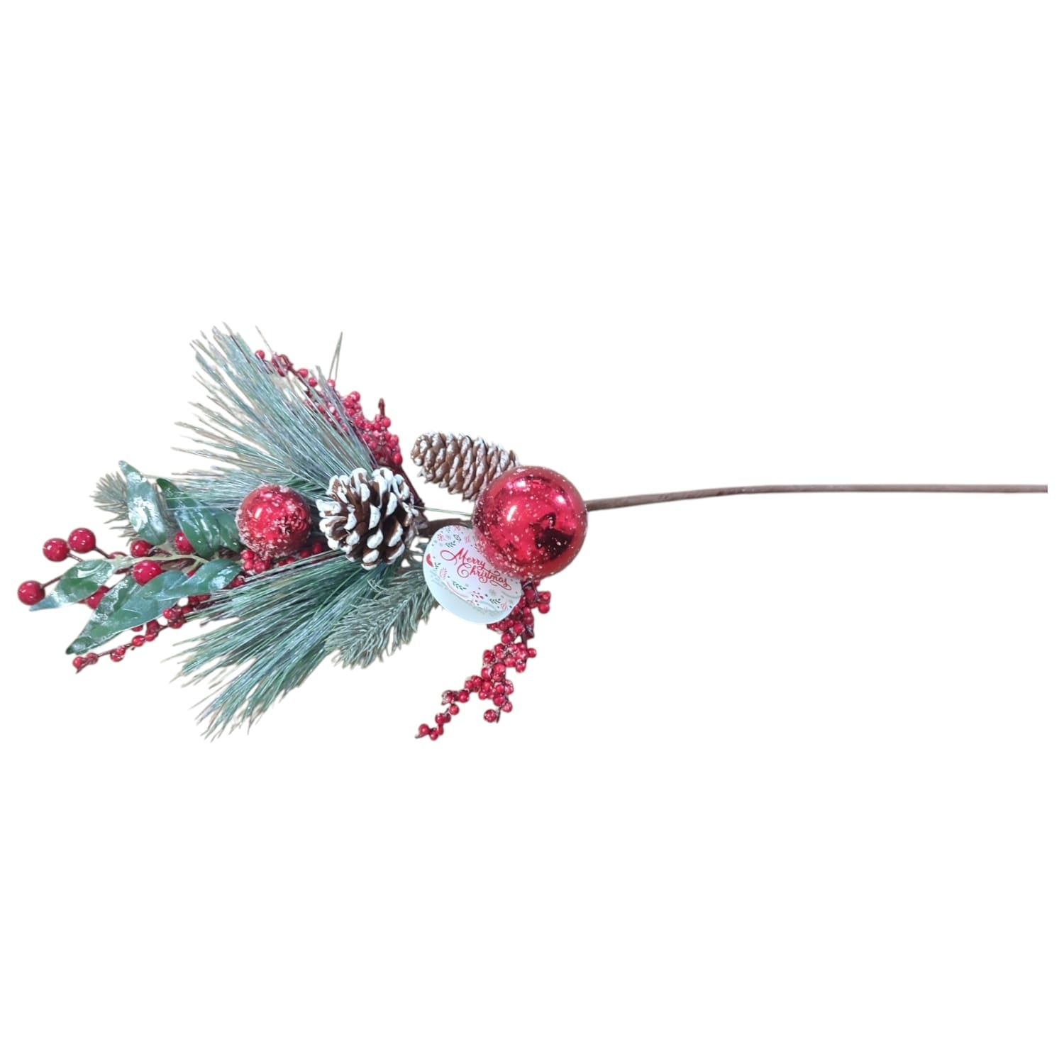 Rametto Natalizio Decorativo con Bacche, Pigne e Palline Rosse – Altezza 60 cm