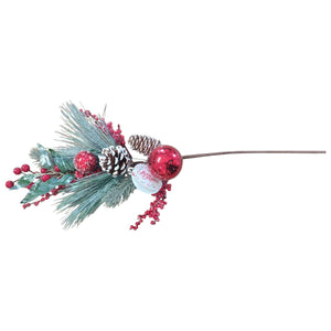 Rametto Natalizio Decorativo con Bacche, Pigne e Palline Rosse – Altezza 60 cm
