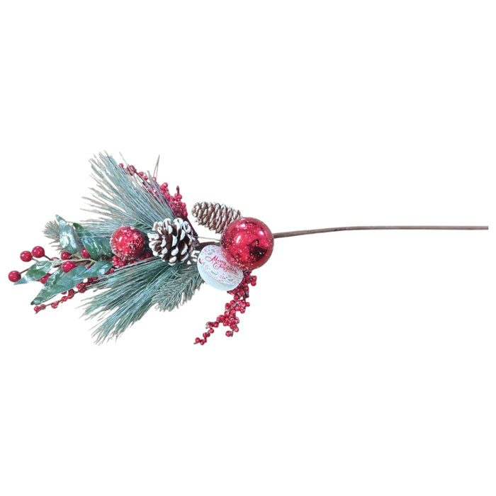 Rametto Natalizio Decorativo con Bacche, Pigne e Palline Rosse – Altezza 60 cm