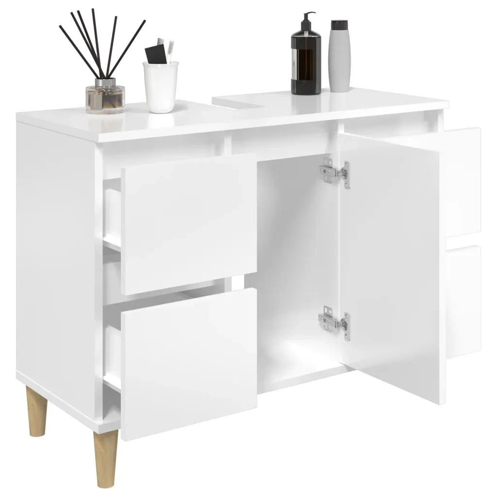 Mobile Lavabo Bianco Lucido 80x33x60 cm in Legno Multistrato 821270