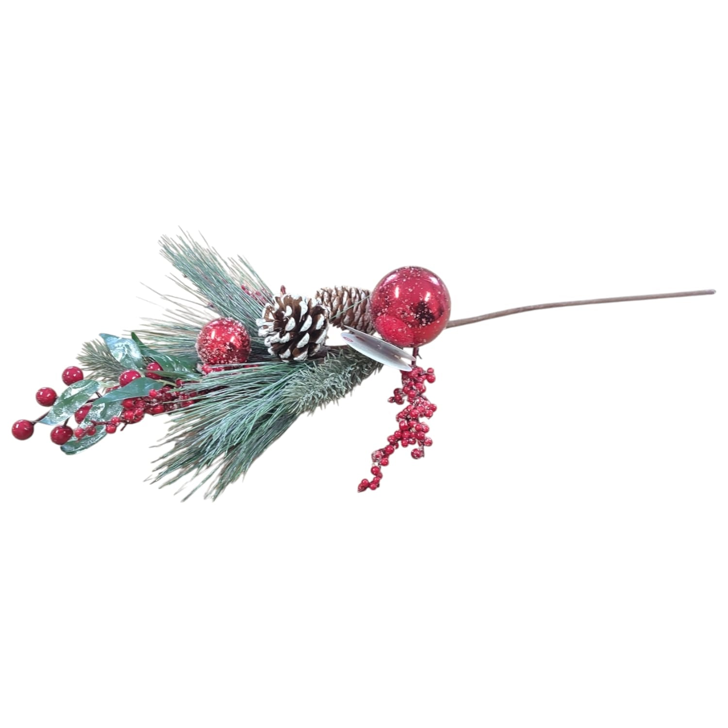 Rametto Natalizio Decorativo con Bacche, Pigne e Palline Rosse – Altezza 60 cm