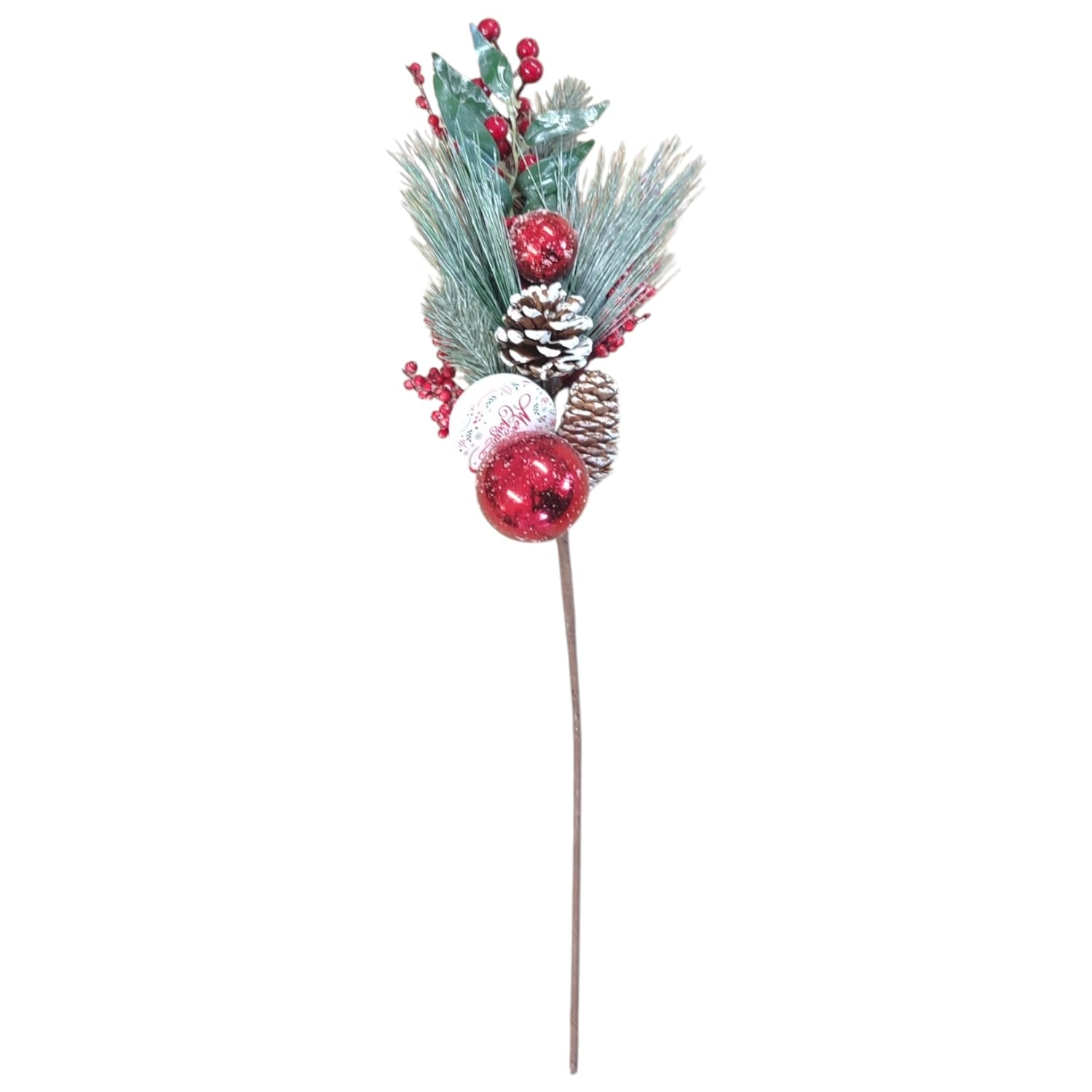 Rametto Natalizio Decorativo con Bacche, Pigne e Palline Rosse – Altezza 60 cm