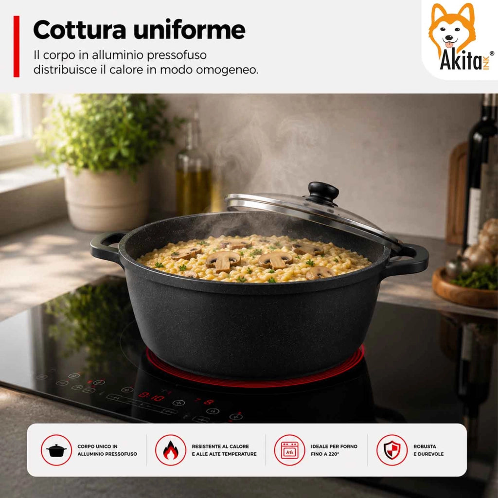 Akitaink Casseruola Alluminio Pressofuso Coperchio in Vetro 24 cm