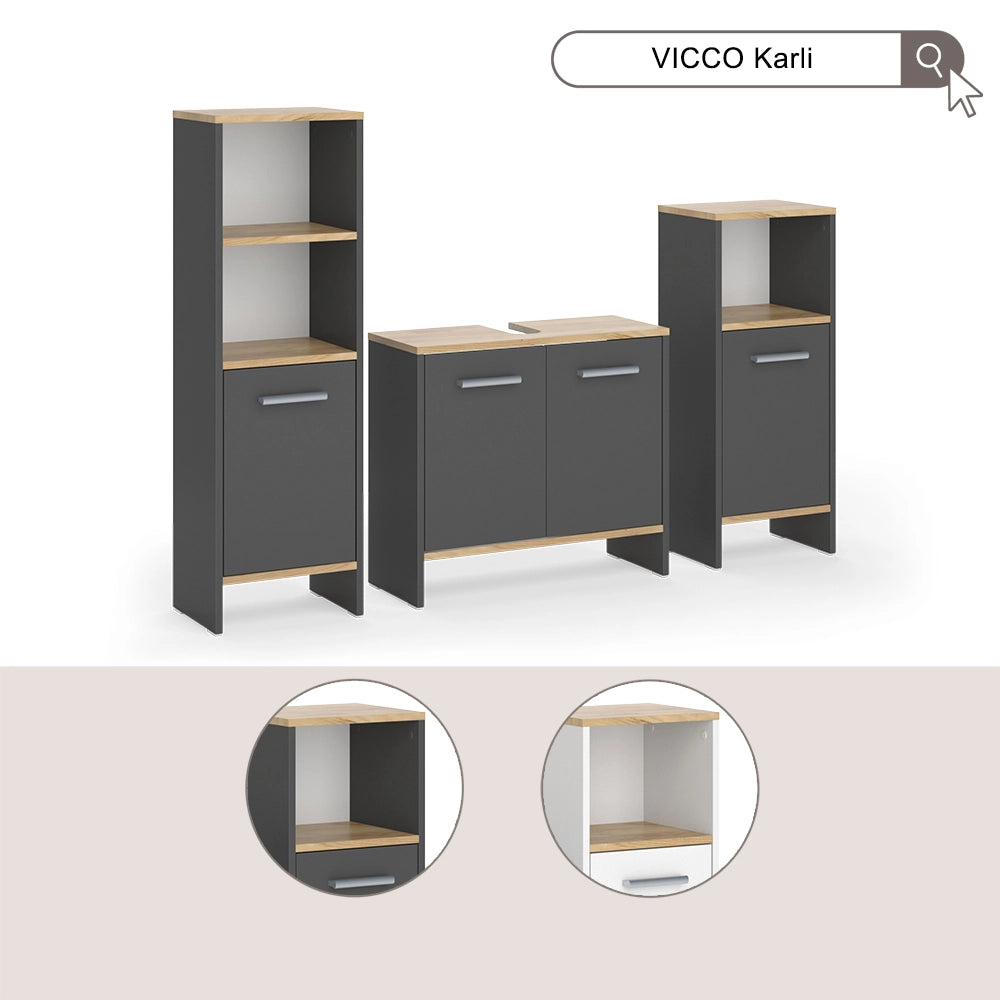 Vicco Set di mobili da bagno Antracite/quercia dorata 3 pezzi