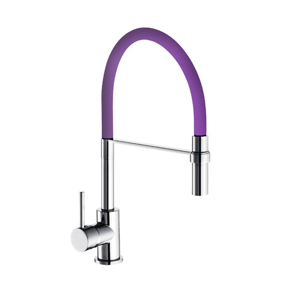 Rubinetto per lavello a bocca alta con flessibile viola e doccia estraibile winter