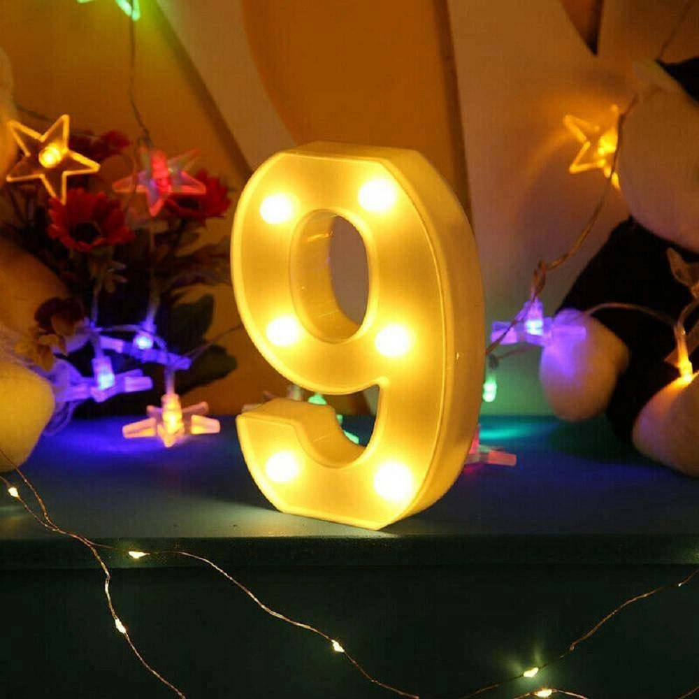 Trade Shop - Numero 9 Luminoso Bianco A Led Decoro Per Eventi Feste Luce Calda 3000k 16x3cm -