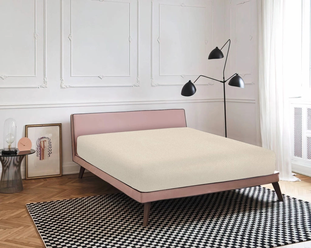 Lenzuolo Sotto Con Angoli Elastici 100% Puro Cotone  Beige - Matrimoniale