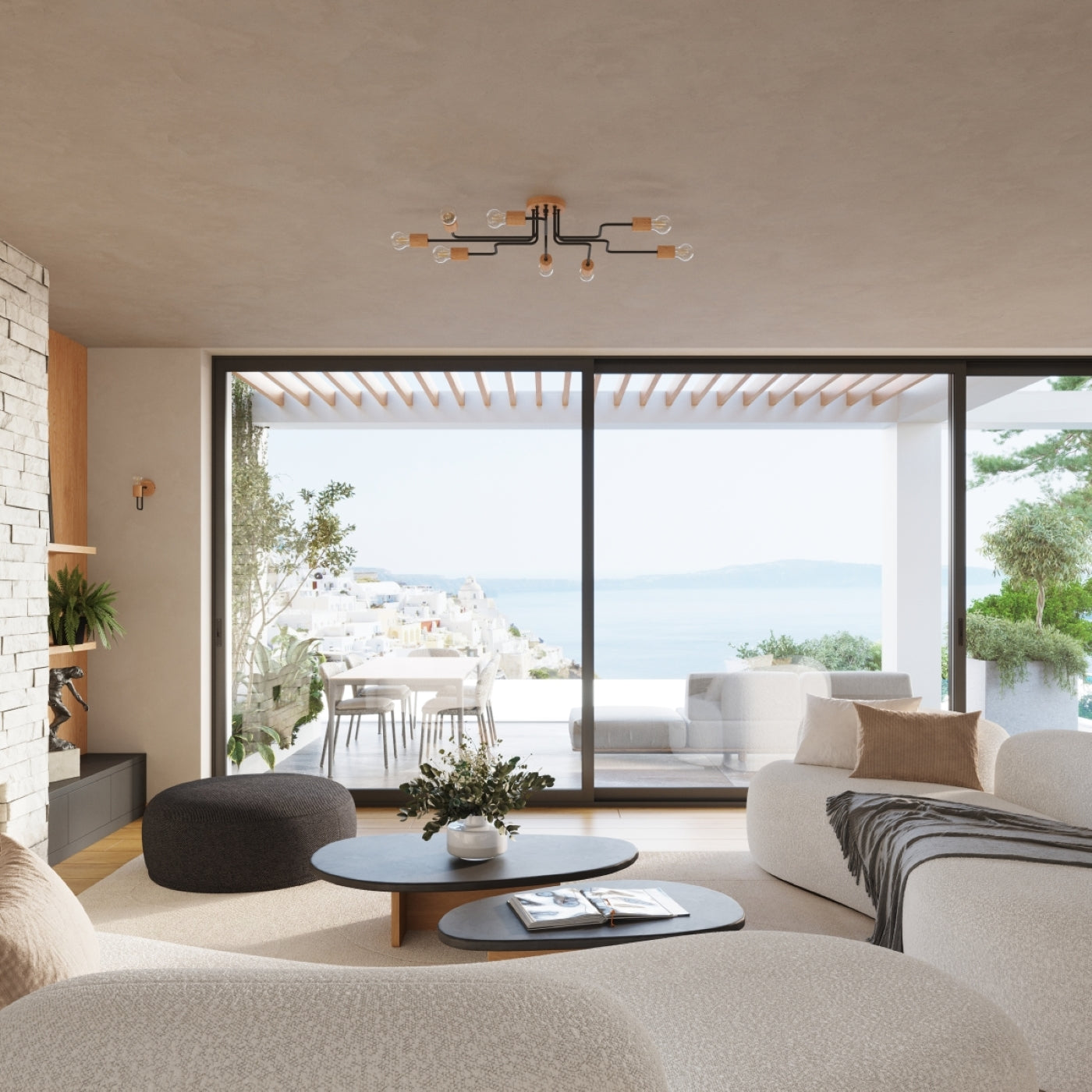 Lampadario da parete in legno nero a 8 luci TIMBO Peach Puff LED E27