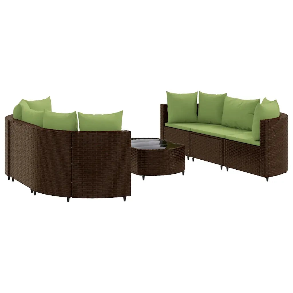 Set Divani da Giardino 7 pz con Cuscini Marrone in Polyrattan