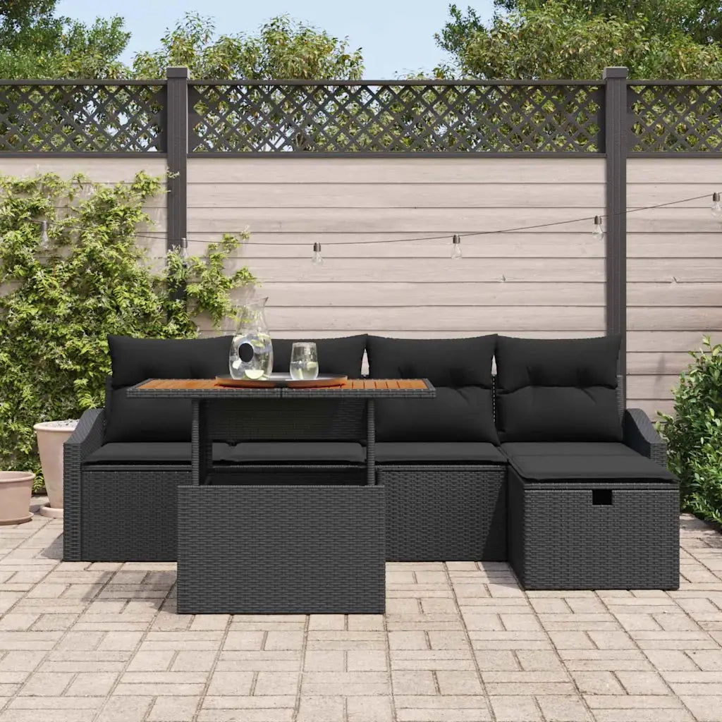 Set Divano da Giardino con cuscino 6 pcs Nero polyrattan