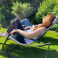 Sedia Sdraio a Dondolo Gravità Zero per Esterni con Cuscino Imbottito Grigio