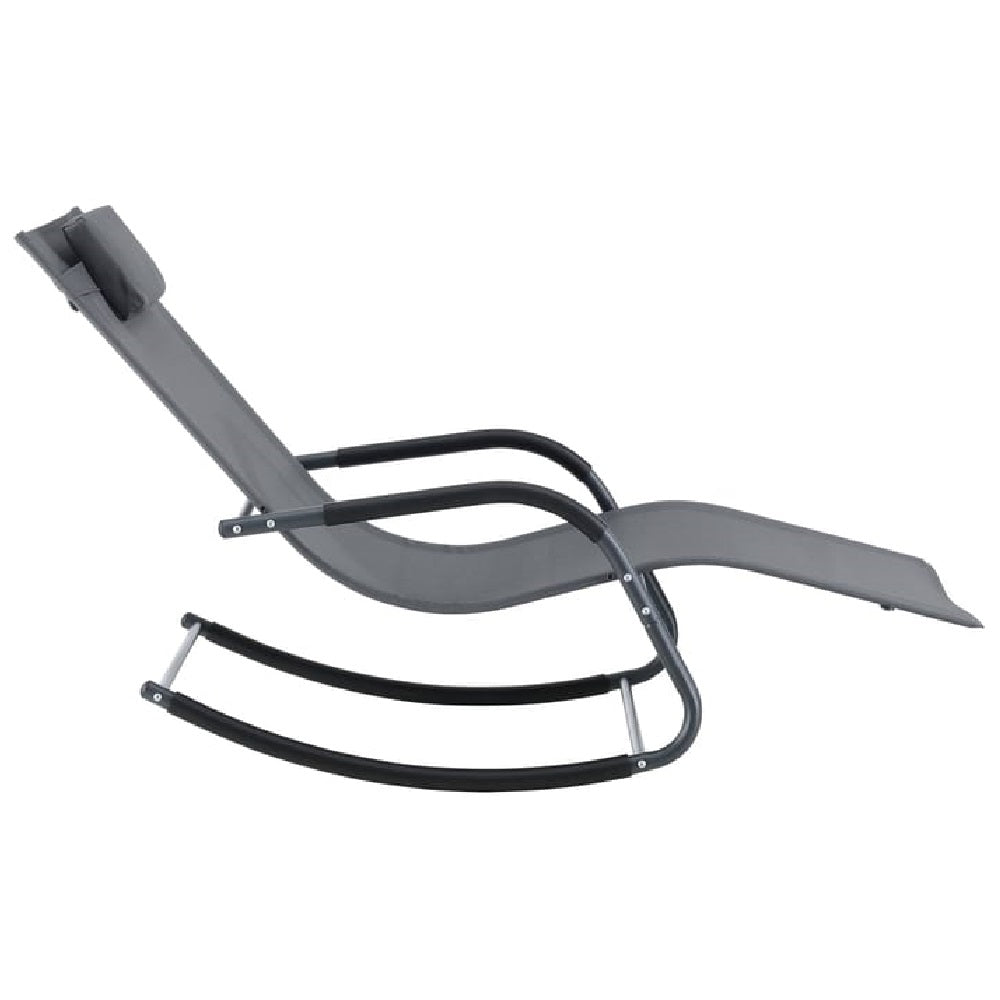 Sedia Sdraio a Dondolo Gravità Zero per Esterni con Cuscino Imbottito Grigio