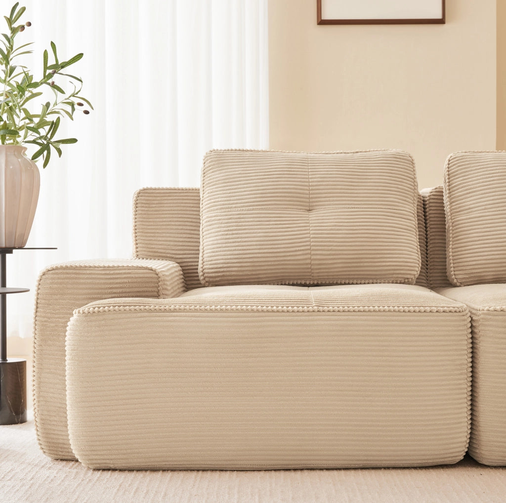 Divano angolare modulare in velluto a coste beige HOMVRA