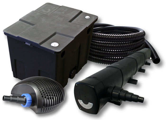 Set filtro per laghetto da 12000l Chiarificatore 72W Pompa CTF ECO 20W Tubo 25m