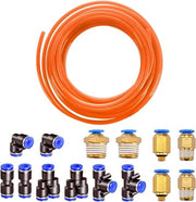 Slang poliuretanico 10 metri, flessibile, perslucido, esterno 6 mm, interno 4 mm, arancione, con 8 pezzi di connettore pneumatico 4 mm, attacco rapido Air Push (Y-, T-, L-, I- forma)
