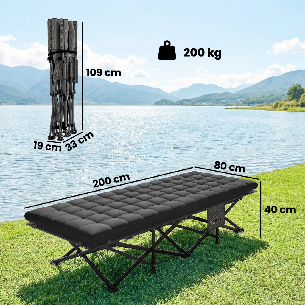 Letto Pieghevole con Materasso Oxford 600D e Testiera ¨C Zephmum ¨C 200 kg Nero