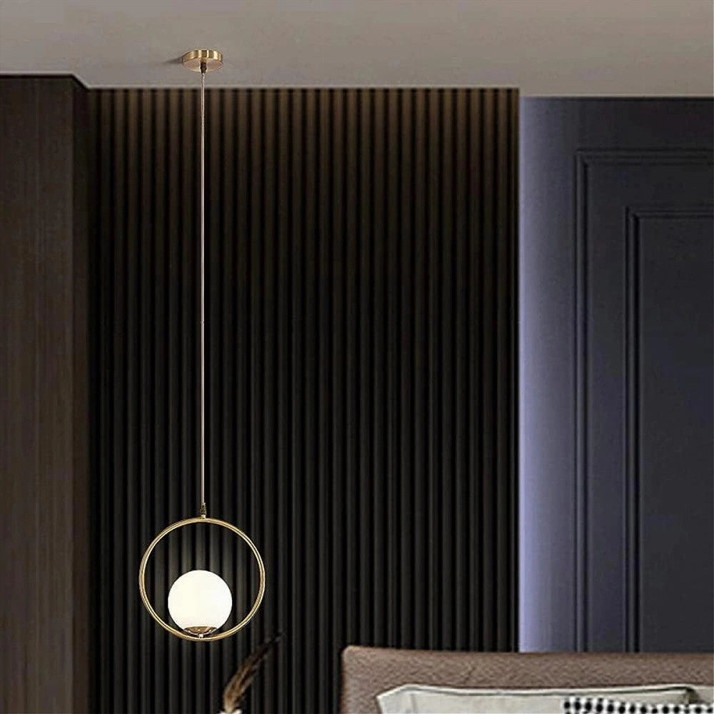 Trade Shop - Lampadario A Sospensione Minimalista Lampada Metallo Bronzo Con Sfera Vetro G9 A97 -