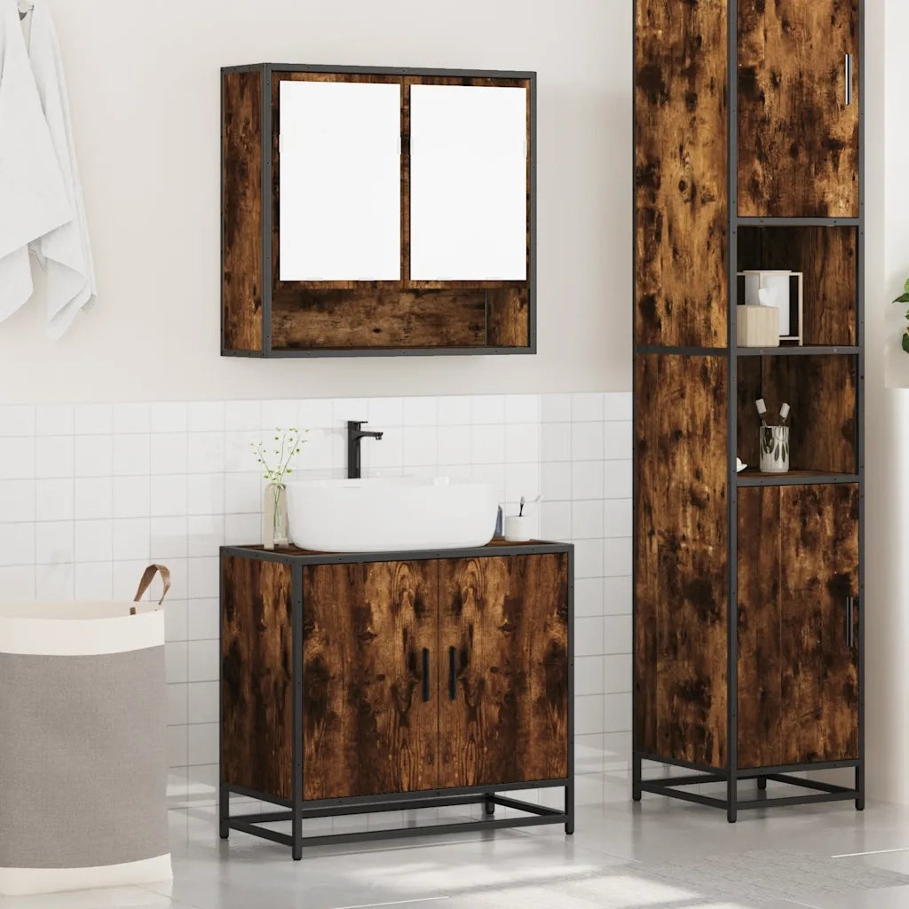 Set Mobili da Bagno 2 pz Rovere Fumo in Legno Multistrato 3300917