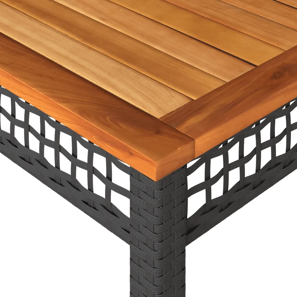 Tavolo da Giardino Nero 140x80x75 cm Polyrattan e Legno Acacia 366276