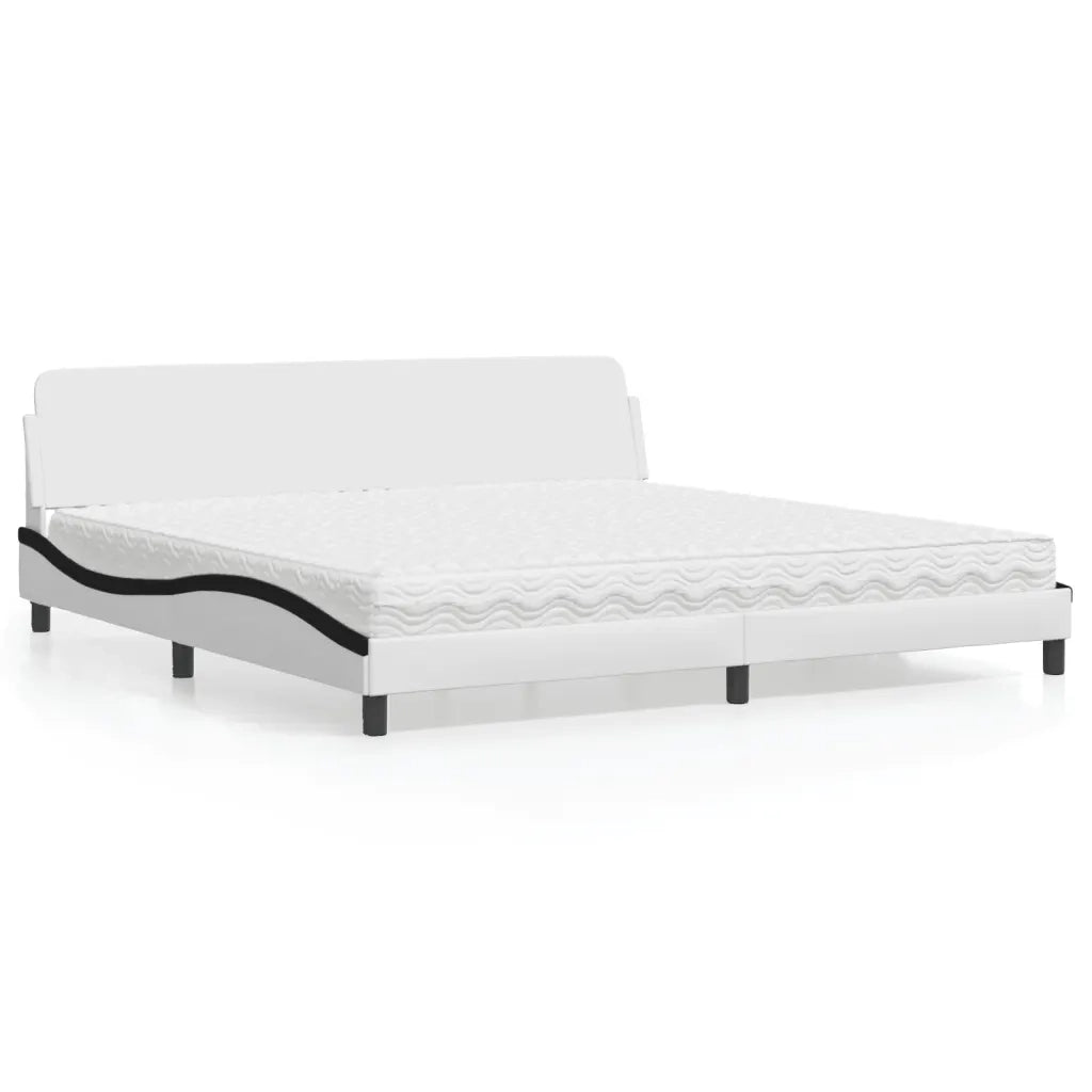 Letto con Materasso Dover Bianco e Nero 200x200cm in Similpelle 3208483