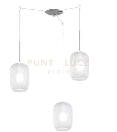 SOSPENSIONE CROMO 3 LUCI SPOSTABILE VETRI BIANCO FOG 1181CR-S3 S-BF