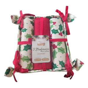 Set 3 Strofinacci con Cestino Portatovaglioli – Fantasie Natalizie