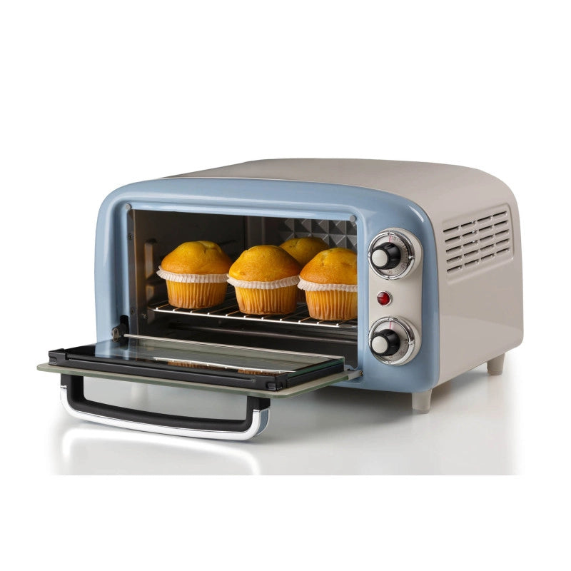 Forno Elettrico Vintage 800W - Capacità 10L - Doppio vetro - Retrò - Celeste