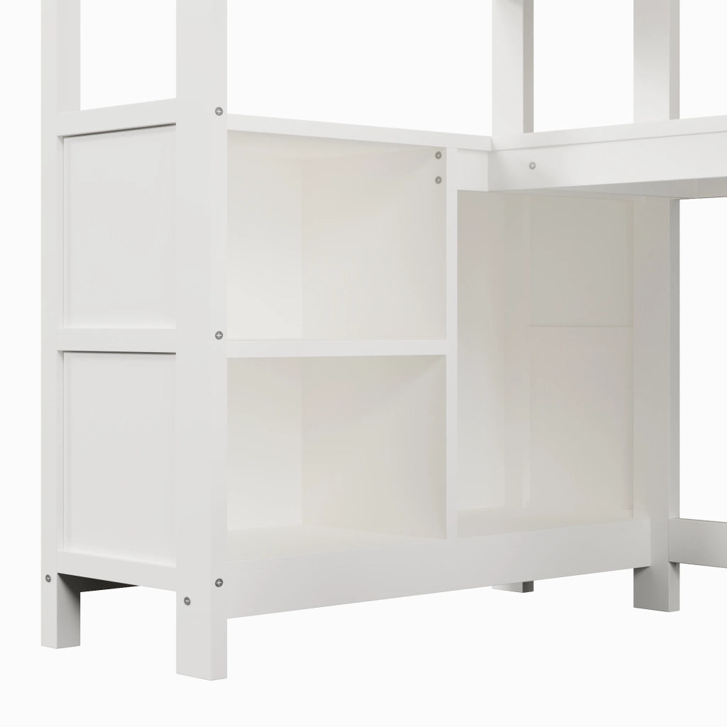 DESMIU Letto a soppalco 90 × 200 cm 1 piazza con scrivania, ripiani, armadio e vani, senza materasso, per bambino
