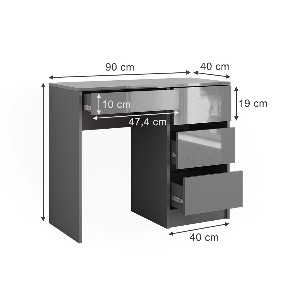 Vicco Scrivania Grigio lucido 90 x 40 cm con cassetti