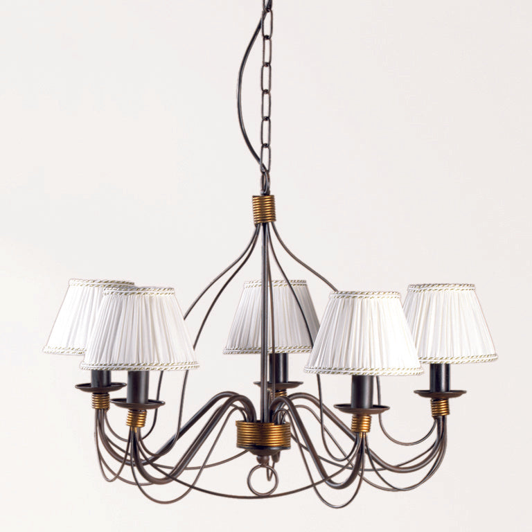 Lampadario 5 luci Fiamma Marrone con paralumi