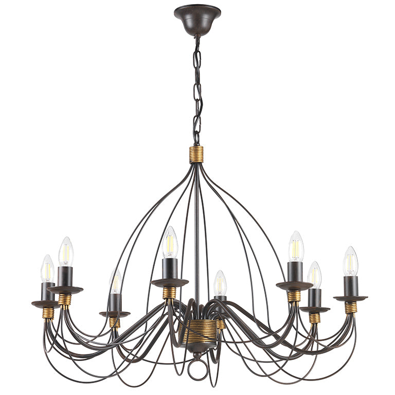 Lampadario 8 luci Fiamma Marrone