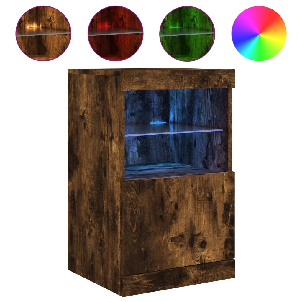 Credenza | Madia | Buffet da pranzo | Armadio da pranzo con Luci LED Rovere Fumo 41x37x67 cm