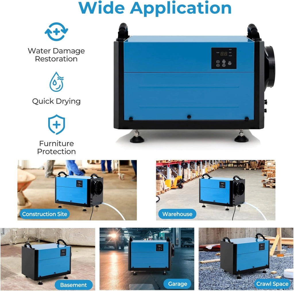 Deumidificatore Elettrico 58,5 L/Giorno, 357 m³/H, Deumidificatore Professionale 3 Modalità, Tubo di Scarico, Filtro Rimovibile, per Cantine, Magazzini, Scantinati (Blu, 52 X 35,5 X 35 CM)