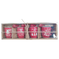 Set 4 Tazzine Caffè Natalizie Gres Rosso 7cl con Cucchiaini Idea Regalo