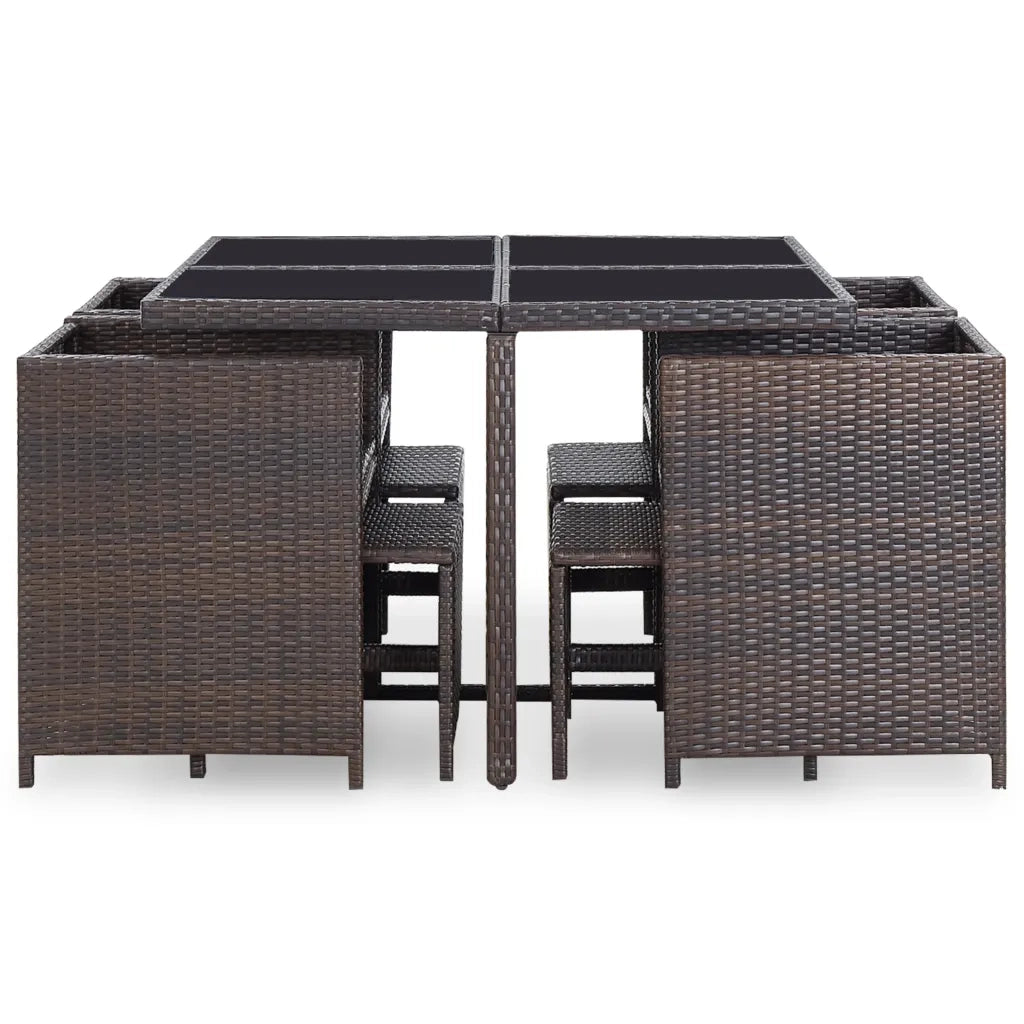 Set da Pranzo da Giardino 9 pz con Cuscini Polyrattan Marrone 42526