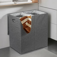 Cesto Portabiancheria con Doppio Scomparto, Coperchio e Manici in Metallo 64x36x65 cm