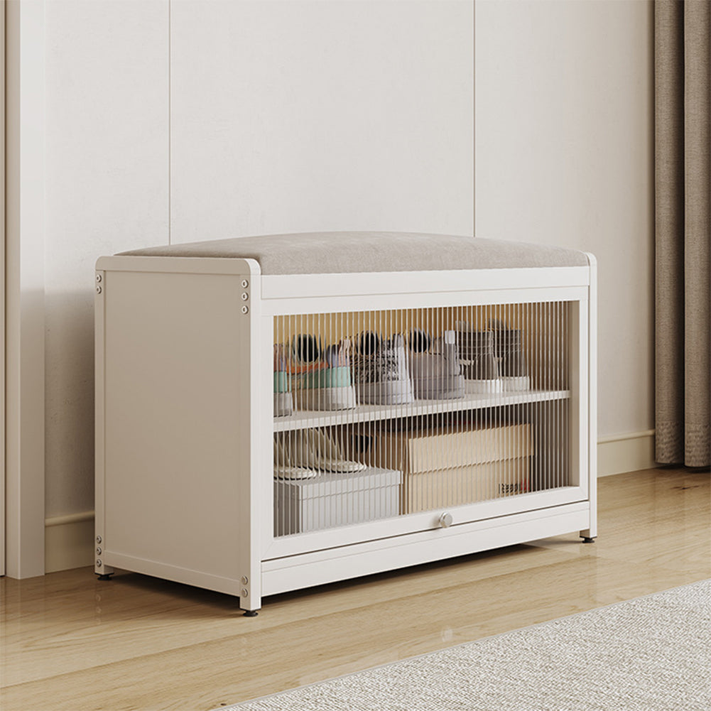 Scarpiera Panca in Metallo con Seduta e Anta Porta Scarpe Salvaspazio 2 Ripiani Bianco