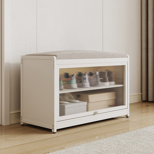 Scarpiera Panca in Metallo con Seduta e Anta Porta Scarpe Salvaspazio 2 Ripiani Bianco