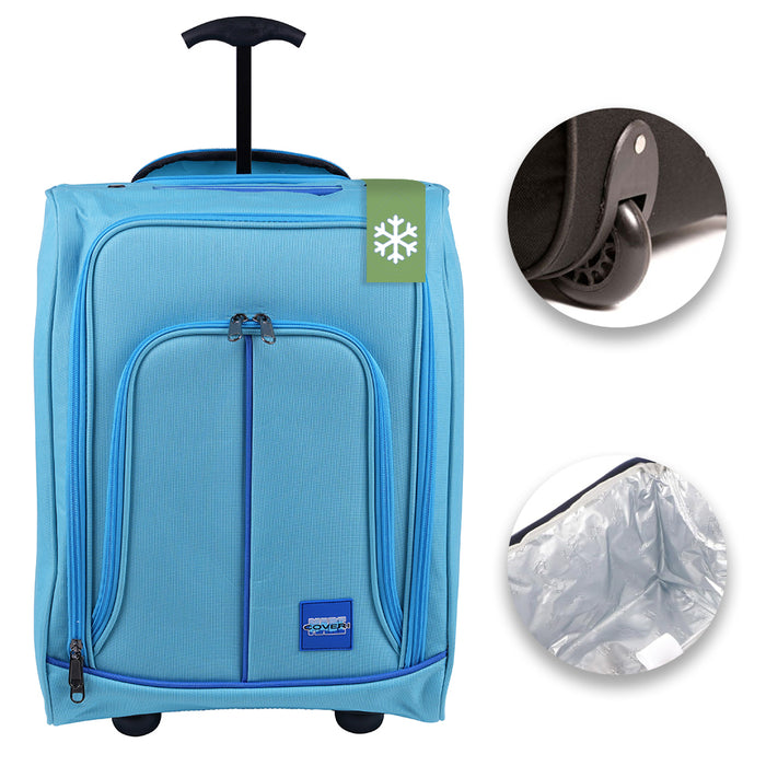 Trolley Frigo da Viaggio Morbido con Ruote e Isolamento Termico 35x20H50 cm Azzurro