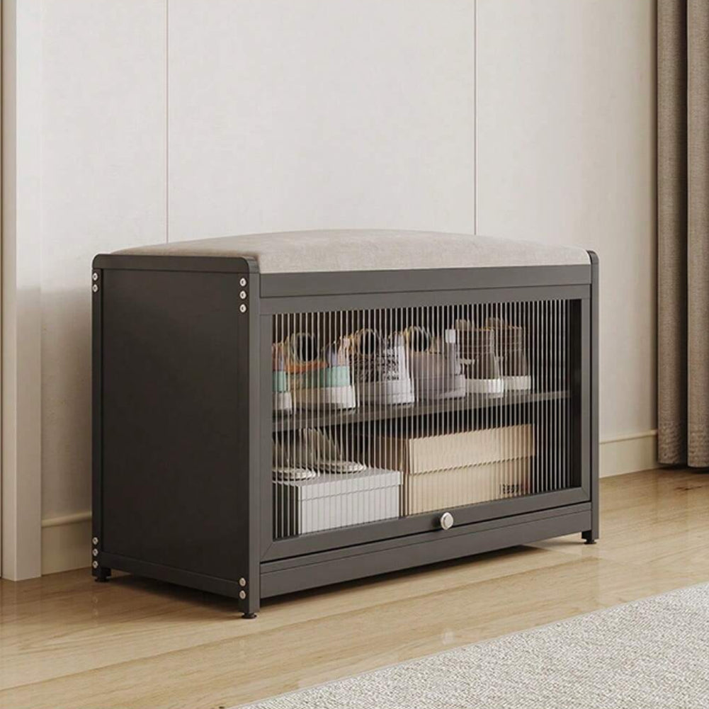 Scarpiera Panca in Metallo con Seduta e Anta Porta Scarpe Salvaspazio 2 Ripiani Nero