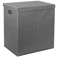 Cesto Portabiancheria con Doppio Scomparto, Coperchio e Manici in Metallo 64x36x65 cm