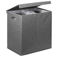 Cesto Portabiancheria con Doppio Scomparto, Coperchio e Manici in Metallo 64x36x65 cm