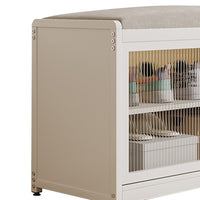 Scarpiera Panca in Metallo con Seduta e Anta Porta Scarpe Salvaspazio 2 Ripiani Bianco